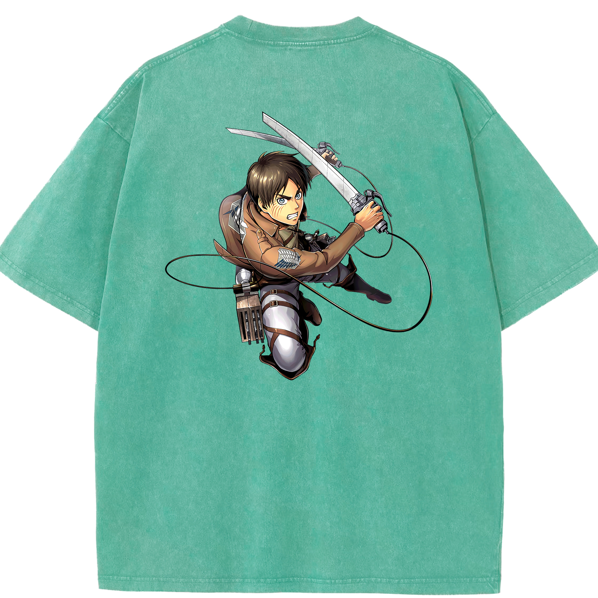 （画像用） 進撃の巨人 エレン･イェーガー Attack on Titan Eren Jäger 綿100% ヴィンテージ風 半袖Tシャツ（背面プリント）